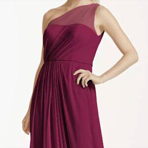 David's Bridal Sz 8 One-Shoulder Long Maxi Bridesmaid Dress F15928 Wine Burgundy